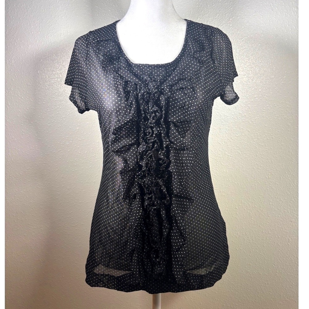 Sheer Y2K Vintage Polka Dot Ruffle Mesh Top Black White Medium The Limited Siren